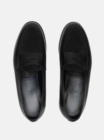 The Penny Loafer - Black Grain & Black Suede